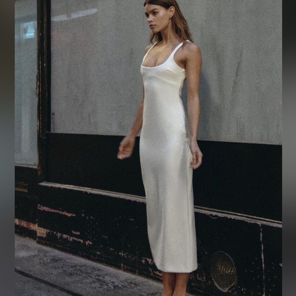 Zara White Fitted Midi Dress